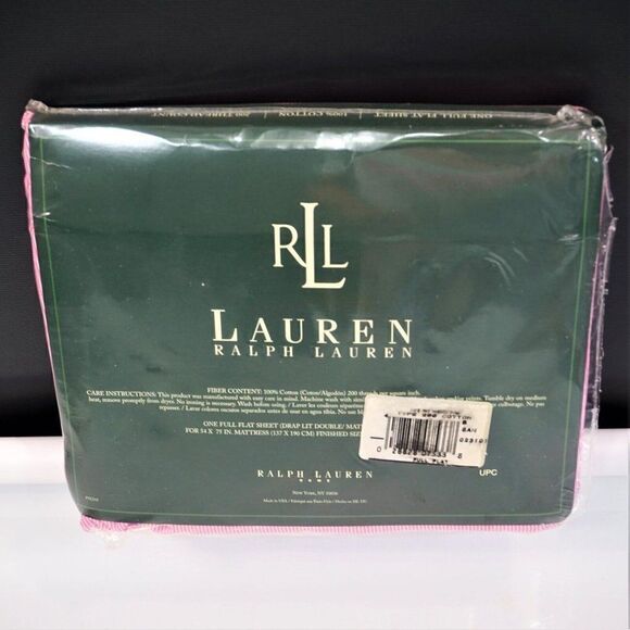 Vintage Lauren Ralph Lauren Full Flat Sheet Cape May Narrow Stripe Pink USA Made - Picture 4 of 9